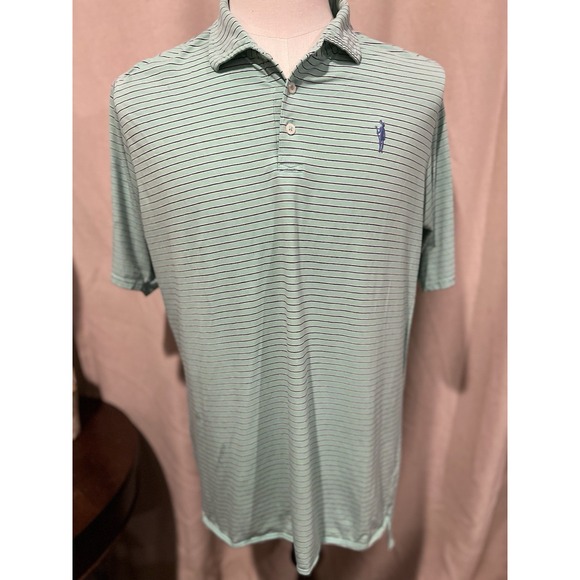 B Draddy USA Men's Medium Mint Green And Blue Stripes Polo Shirt - Picture 1 of 5